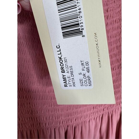 Ramy Brook NWT Anita Smocked Ruffle Midi Dress in Pink Size S - Picture 5 of 9